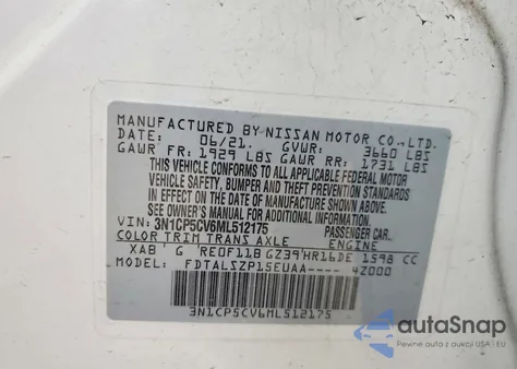 2021 Nissan Kicks Sv из США, поврежденный, VIN 3N1CP5CV6ML512175